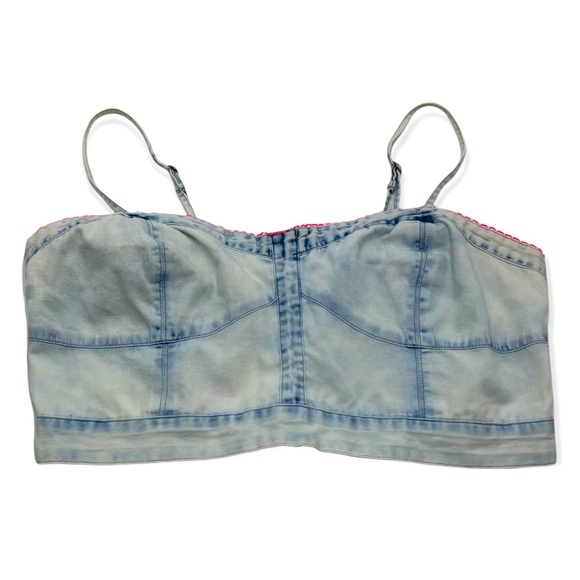 AMERICAN EAGLE|Retro Crop Acid Wash Denim Bustier (100%Cotton) w/ Pink Trim SZ M